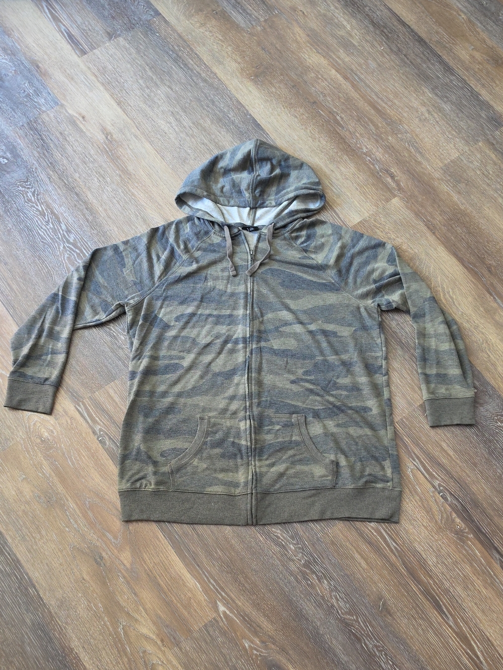 Torrid Full-Zip Hooded Sweater in Olive Camo
